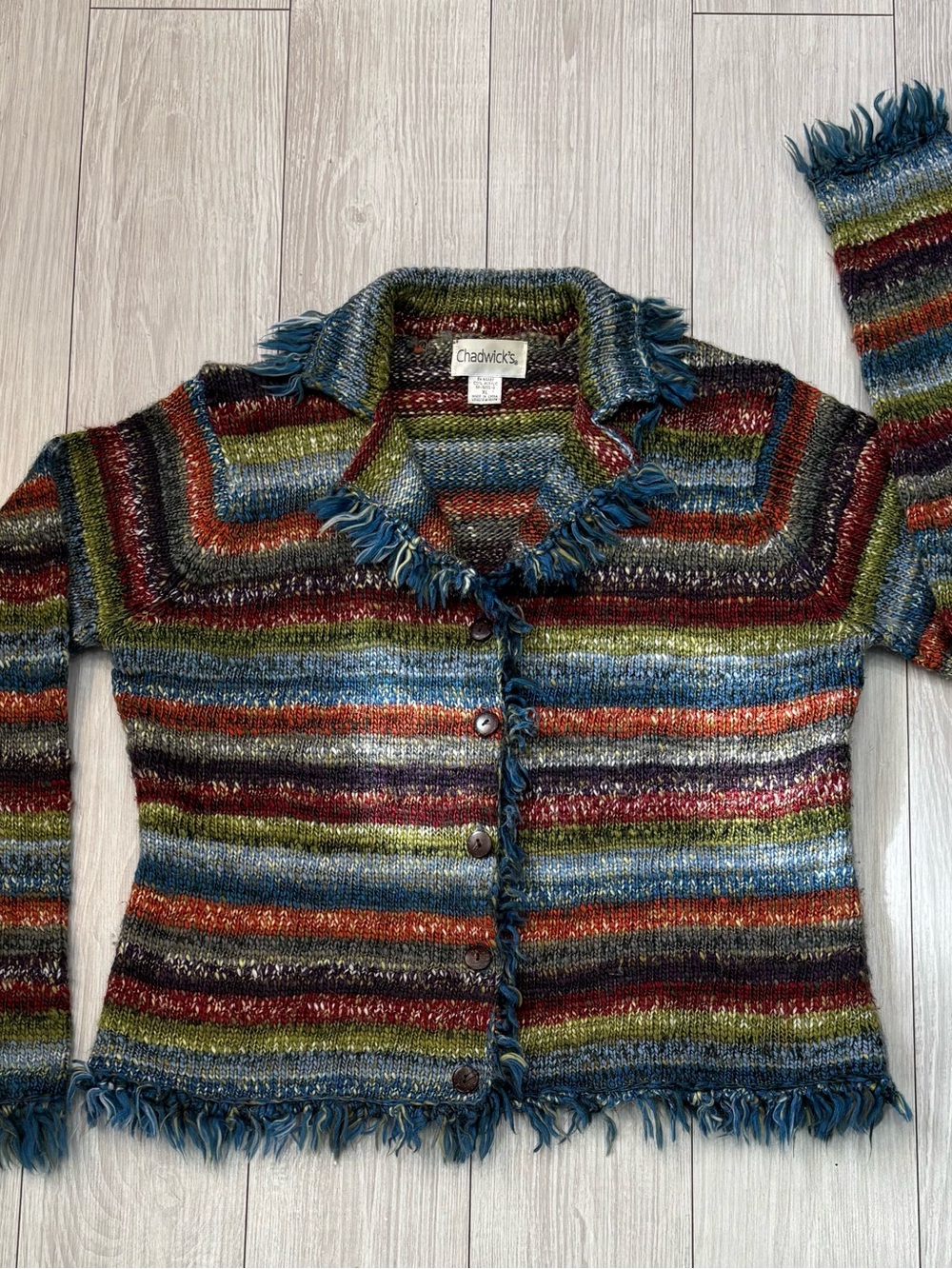 Chadwicks Multicolor Striped Fringe Button-Front Cardigan XL